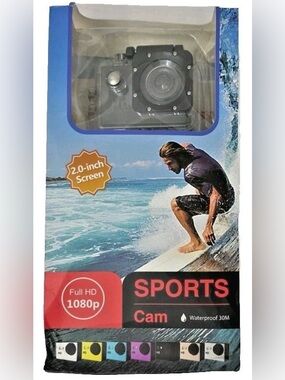 Black Sports Action Camera with Waterproof Housing - 1080p
